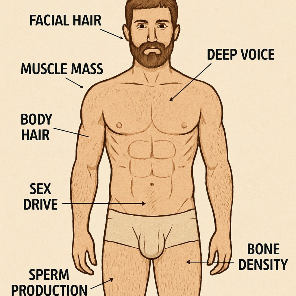 Illustration depicting the effects of testosterone on the body